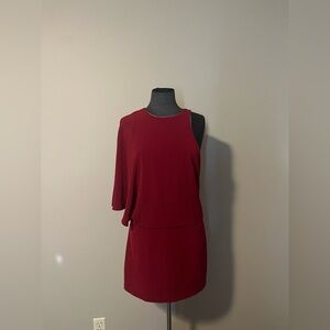Halston Heritage One Shoulder Burgundy Dress